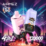 Airmez Fox 4in1 120000 zaciągnięć jednorazowy e papieros różowy i fioletowy produkt w neonowym mieście