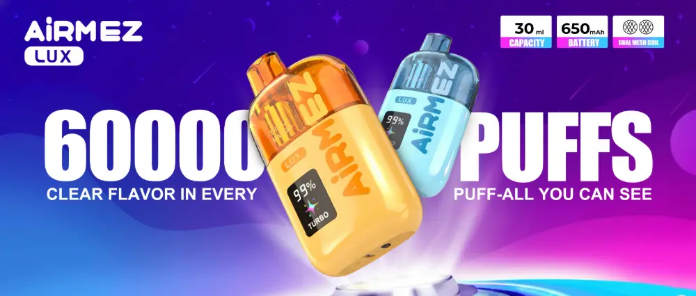 Airmez Lux 60000 zaciągnięć jednorazowy e papieros grafika produktu format poziomy prezentacja Airmez Lux 60000 zaciągnięć jednorazowy e papieros grafika produktu format poziomy prezentacja