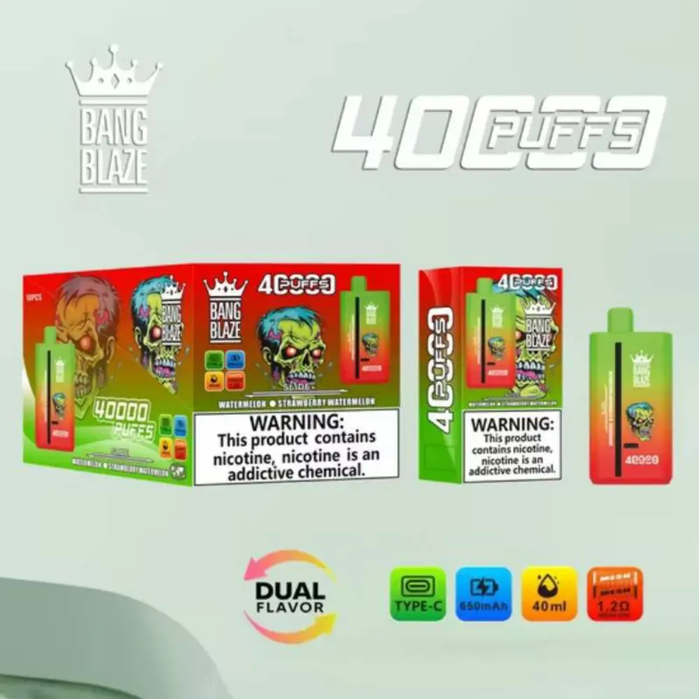 Bang Blaze 2in1 40000 zaciągnięć jednorazowy e papieros mięta i borówka mięta grafika produktu format kwadratowy Bang Blaze 2in1 40000 zaciągnięć jednorazowy e papieros mięta i borówka mięta grafika produktu format kwadratowy