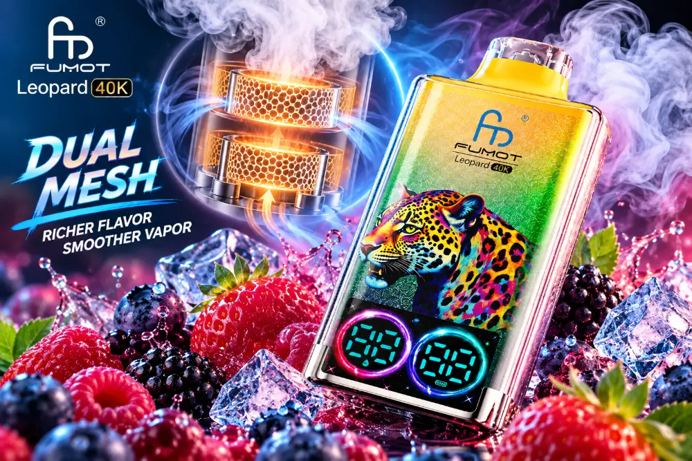 FUMOT Leopard 40000 jednorazowy e papieros z Dual Mesh, podwójną siatką grzewczą i gęstą parą FUMOT Leopard 40000 jednorazowy e papieros z Dual Mesh, podwójną siatką grzewczą i gęstą parą