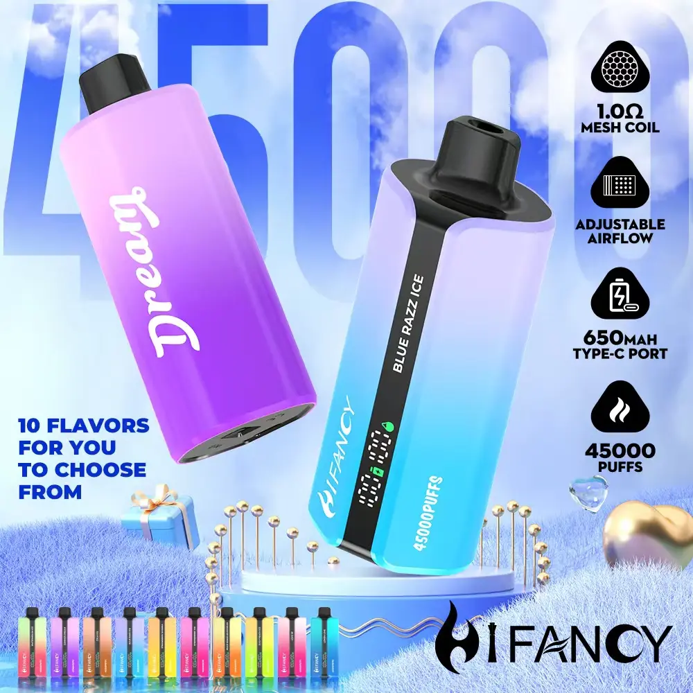 Hifancy Dream 45000 zaciągnięć jednorazowy e papieros niebieska malina lód grafika produktu format kwadratowy obraz Hifancy Dream 45000 zaciągnięć jednorazowy e papieros niebieska malina lód grafika produktu format kwadratowy obraz