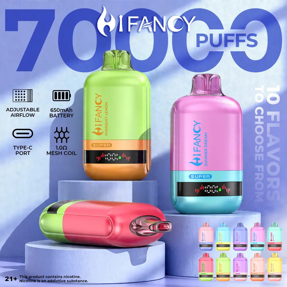Hifancy Super 70000 zaciągnięć jednorazowy e papieros grafika produktu format kwadratowy kompozycja Hifancy Super 70000 zaciągnięć jednorazowy e papieros grafika produktu format kwadratowy kompozycja