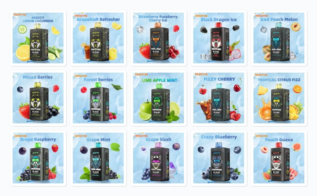 MERRY MI BLADE 30000 zaciągnięć jednorazowy e papieros pełna oferta smaków na jasnej planszy