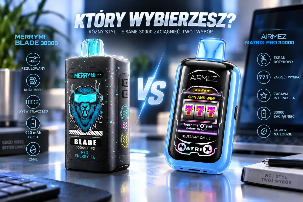 MERRYMI BLADE 30000 i AIRMEZ MATRIX PRO 30000 – porównanie jednorazówek 30K pod względem funkcji i stylu.