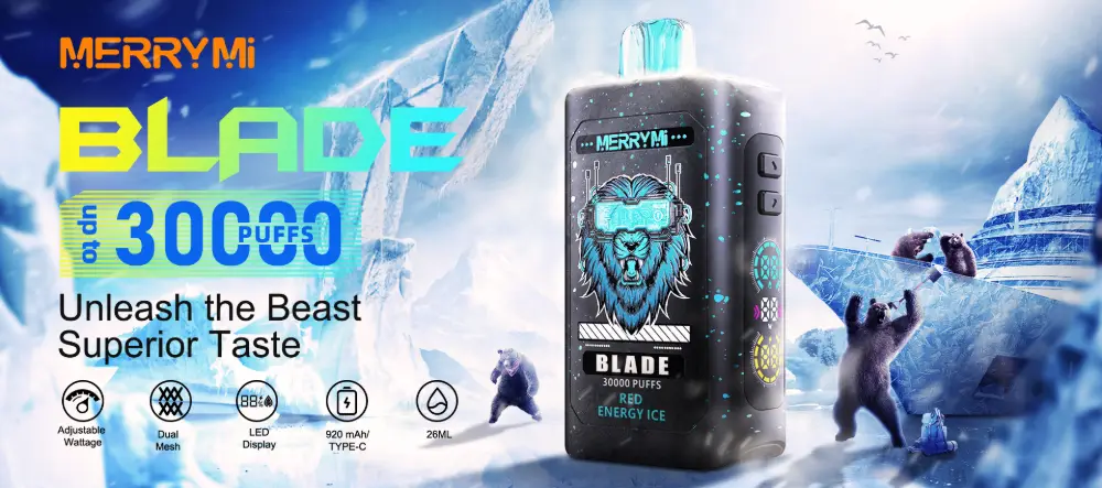 Merry Mi Blade 30000 zaciągnięć jednorazowy e papieros napój energetyczny lód produkt bez tła format poziomy