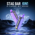 Stag Bar 6in1 180000 zaciągnięć jednorazowy e papieros fioletowe produkty na tle gór