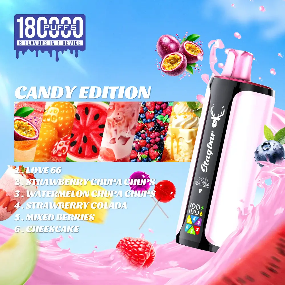 Stag Bar 6in1 180000 zaciągnięć jednorazowy e papieros kolekcja smaków format kwadratowy ilustracja produktowa